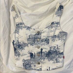 Levi's Alani Western Print Denim Corset Vest Tank Top